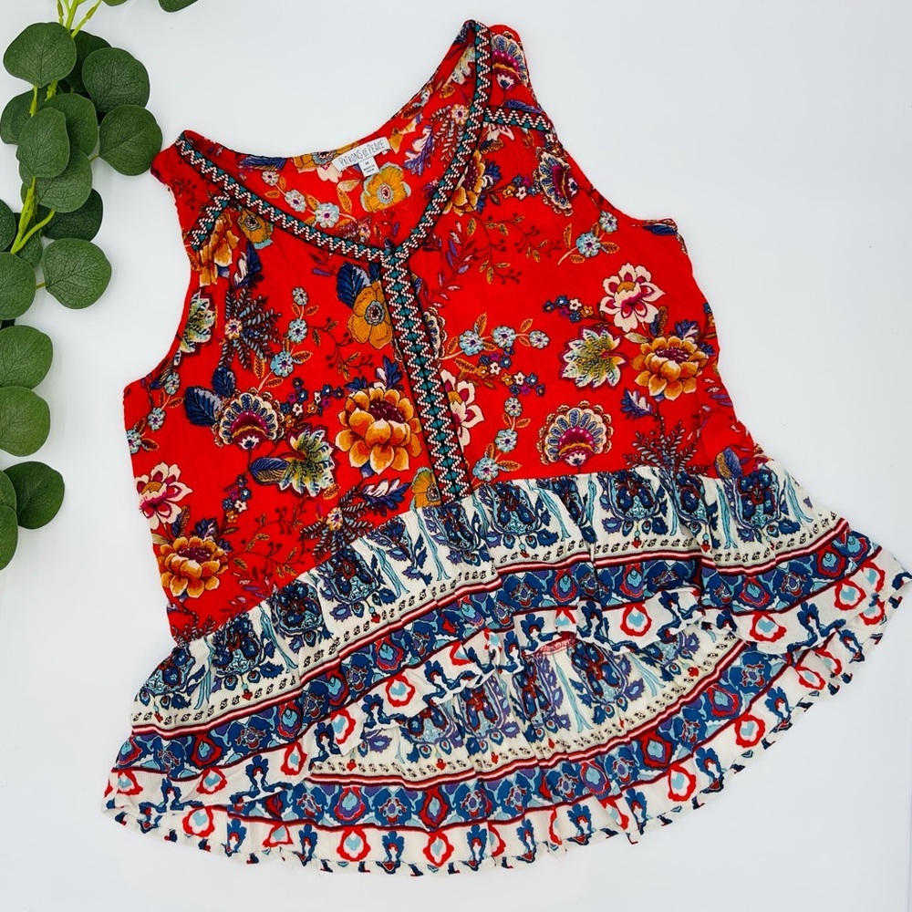 PATRONS OF PEACE BOHO FLORAL PEPLUM TOP BLOUSE